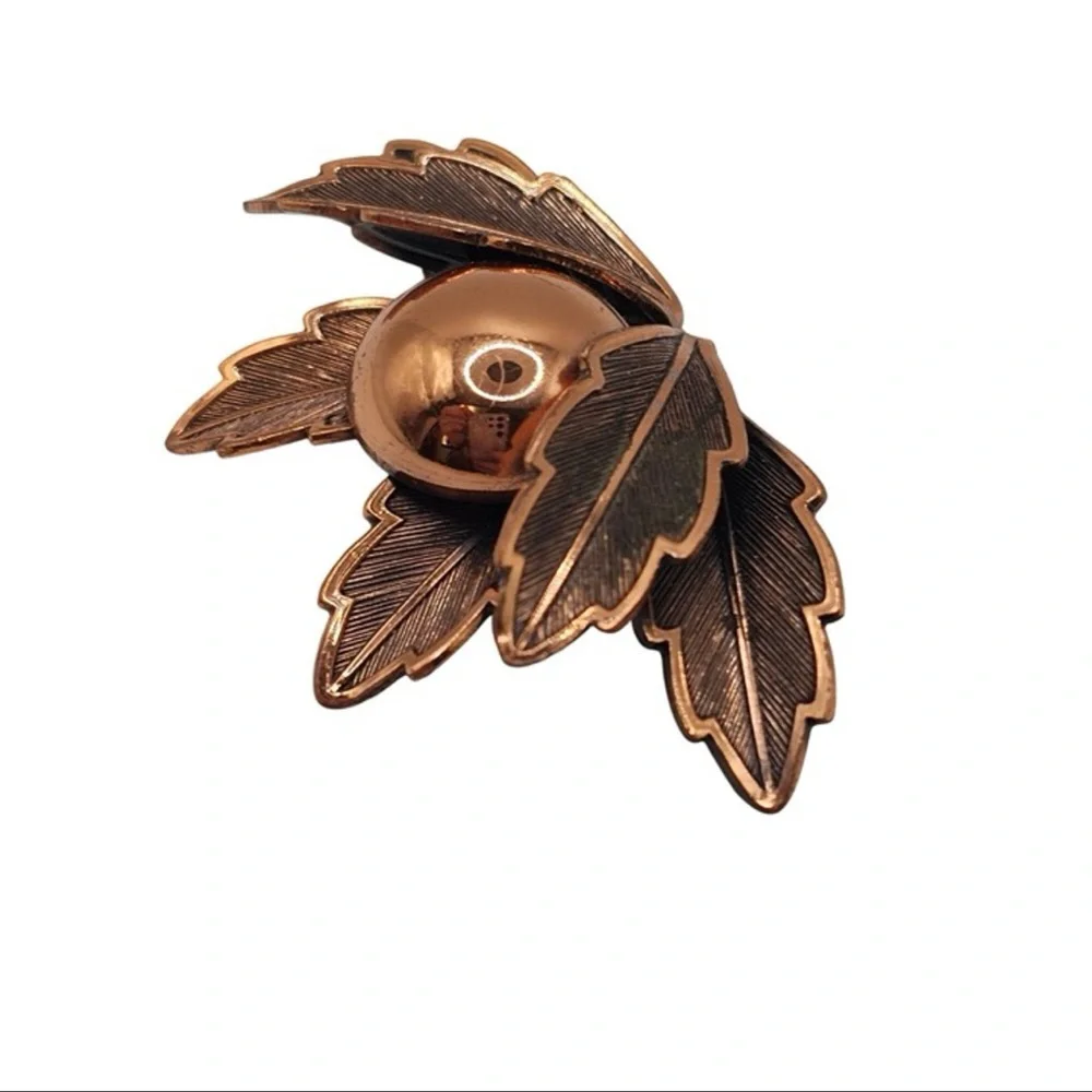 Vintage Copper Bell Brooch Folded Leaf Lilly Pad